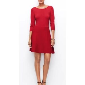 Ann Taylor Red Fit and Flare Knit Dress 3/4 Sleeve Boat Neck Women's M